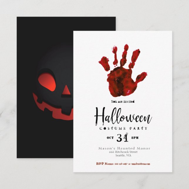 Enkel design Bloody Hand Halloween fest Inbjudan (Fram/baksida)