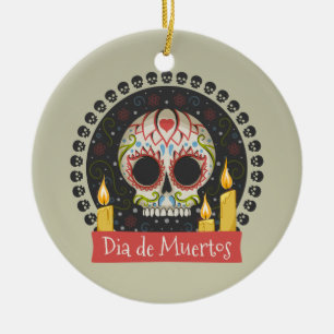 Enkel Diameter de Muertos Skalle & stearinljus Julgransprydnad Keramik