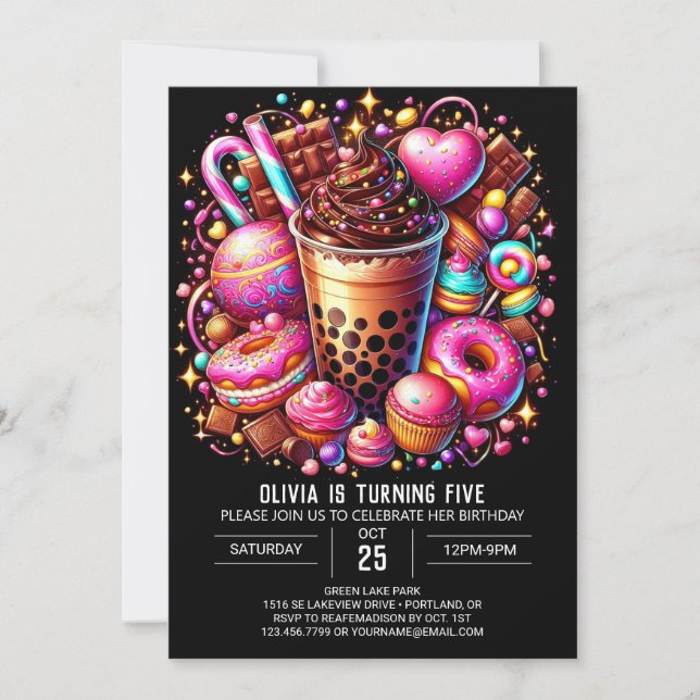 Enkel digital födelsedagsinbjudan till Candyland Inbjudningar (Framsida)