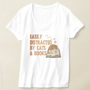 Enkel distraherad av katter och Bokar Funny Kat T Shirt