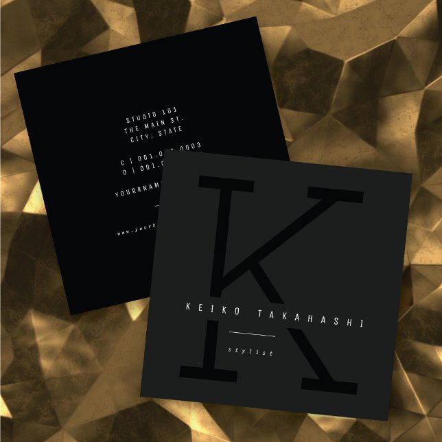 Enkel, djärv monogram, modern, minimalistisk stil fyrkantigt visitkort (Simple Bold Monogram Modern Minimalist Stylist Square Business Card @ zazzle.com/color_therapy)