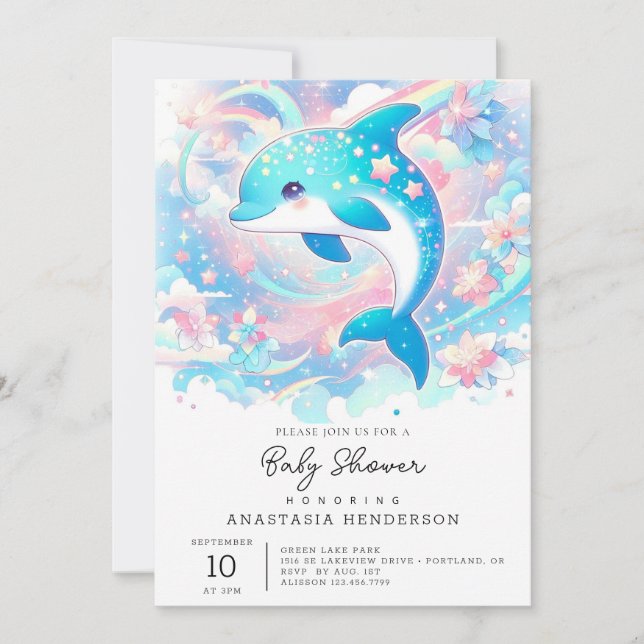 Enkel dophin Baby Shower Inbjudningar (Framsida)