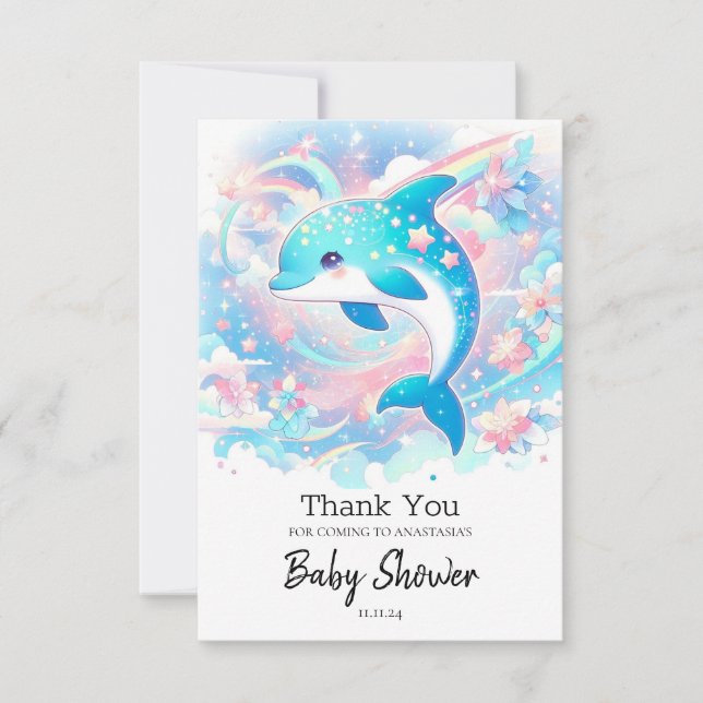 Enkel dophin Baby Shower Tack Kort (Framsida)