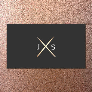 Enkel Drummer Monogram Guld Drumsticks Visitkort