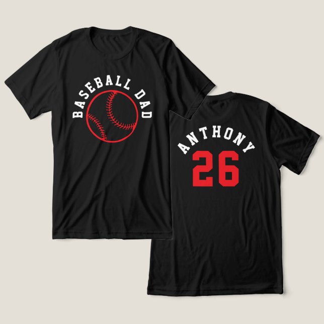 Enkel dubbelsidig baseboll förälder barn namn t shirt (Design fram och bak)