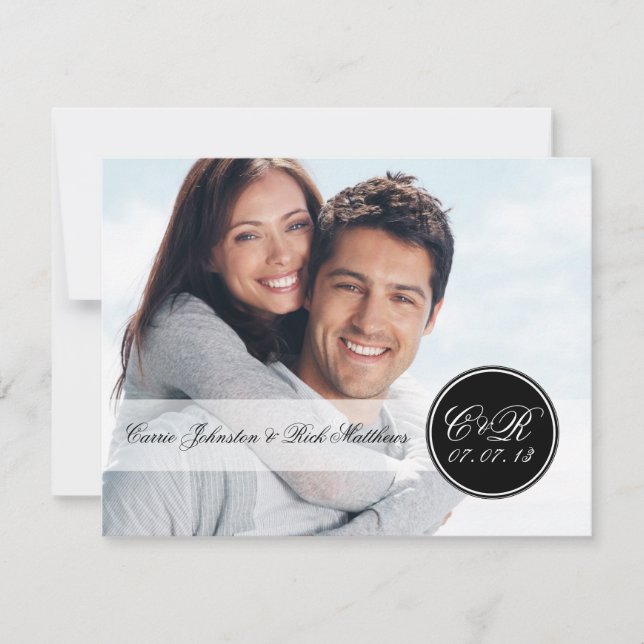 Enkel Dubbla Monogram Fotobröllopsmottagning Inbjudningar (Framsida)