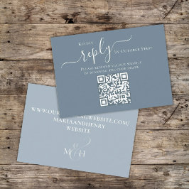 Enkel Dusty Blue Calligraphy Reply QR Code Online Tilläggskort