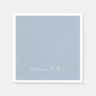 Enkel Dusty Blue Couple Namn Bröllop Cocktail Pappersservett