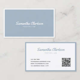 Enkel Dusty Blue Cursive Script Gräns QR-kod Visitkort