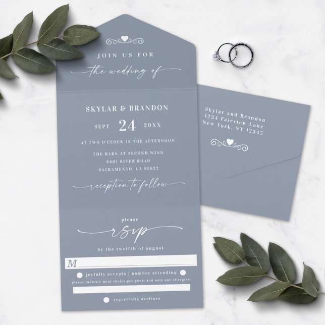 Enkel Dusty Blue Elegant Calligraphy Bröllop (Skapare uppladdad)