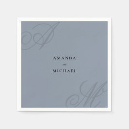 Enkel Dusty Blue Elegant Monogram Bröllop Pappersservett