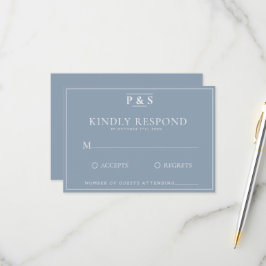 Enkel Dusty Blue Elegant Monogram Chic Bröllop OSA Kort