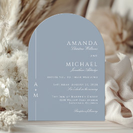 Enkel Dusty Blue Elegant Monogram QR-kod Bröllop Inbjudningar