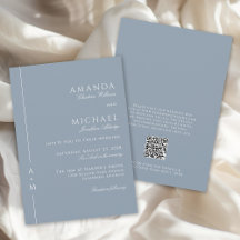 Enkel Dusty Blue Elegant Monogram QR-kod Bröllop