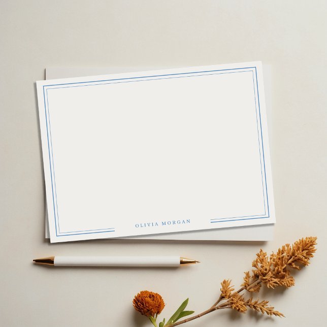 Enkel Dusty Blue Gräns Namn Stationery Anteckningskort (Skapare uppladdad)