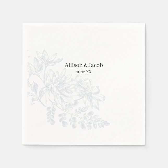 Enkel Dusty Blue Line Teckning Bröllop Napkins Pappersservett (Framsidan)