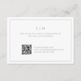 Enkel Dusty Blue Monogram QR-kod Elegant bröllop OSA Kort