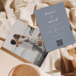 Enkel Dusty Blue Script Photo QR-kod Bröllop Inbjudningar<br><div class="desc">Inbjudan till Chic Dusty Blue Script Photo QR Code Wedding</div>