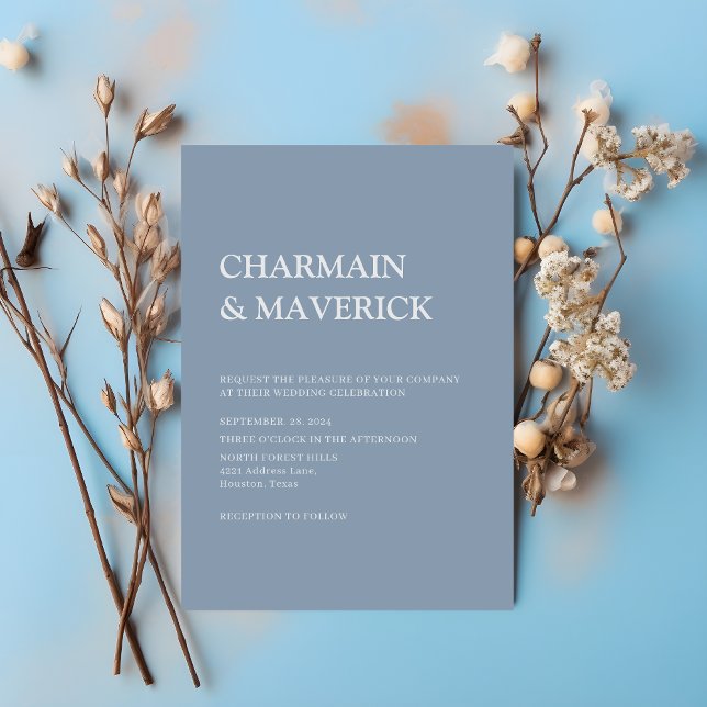 Enkel Dusty Blue Wedding-inbjudan Inbjudningar (Skapare uppladdad)