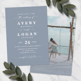 Enkel Dusty Blue Wedding-inbjudan med foto Inbjudningar