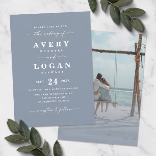 Enkel Dusty Blue Wedding-inbjudan med foto Inbjudningar