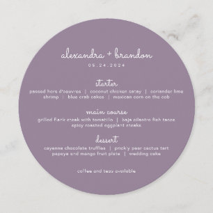Enkel Dusty Lilac Round Bröllop Menu Meny