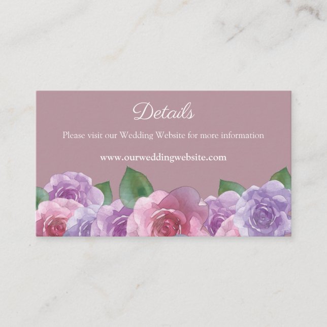Enkel Dusty Ro Rosa Blommigt Bröllop webbplats Tilläggskort (Framsida)