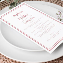 Enkel Dusty Ro Rosa White Bröllop Menu Elegant Meny