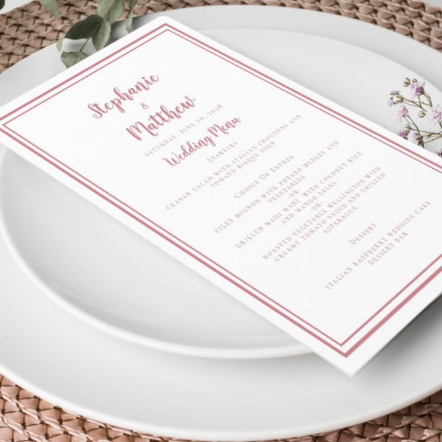 Enkel Dusty Ro Rosa White Bröllop Menu Elegant Meny (Skapare uppladdad)