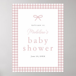 Enkel Dusty Rosa Gingham Girl Baby Shower Välkomme Poster