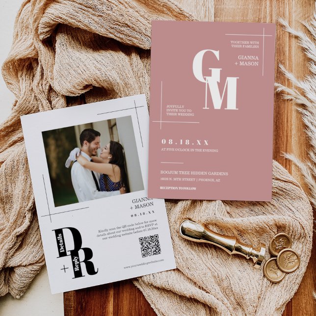 Enkel Dusty Rosa Modern Minimal QR-kod för Bröllop Inbjudningar (Skapare uppladdad)