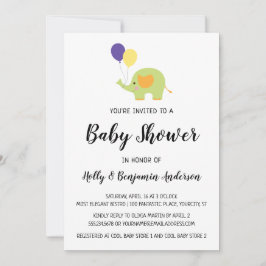 Enkel Elefant Baby Shower med Ballonger Inbjudningar