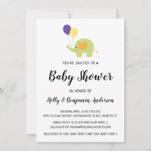 Enkel Elefant Baby Shower med Ballonger Inbjudningar