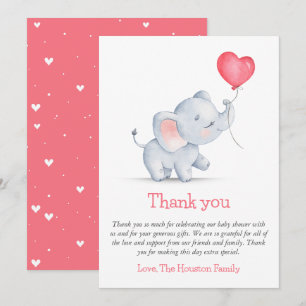 Enkel Elefant & Ballong Baby Shower Tack Kort