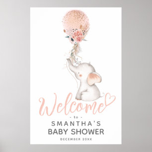 Enkel Elefant & Ballongflicka Baby Shower Välkomst Poster