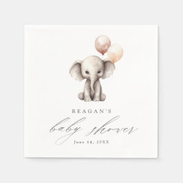 Enkel Elefant med Ballonger Neutral Baby Shower Pappersservett