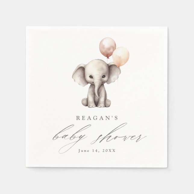 Enkel Elefant med Ballonger Neutral Baby Shower Pappersservett (Framsidan)