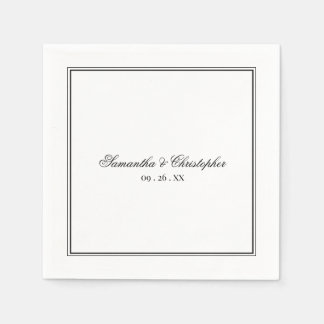 Enkel Elegance Black & White Script Bröllop Pappersservett