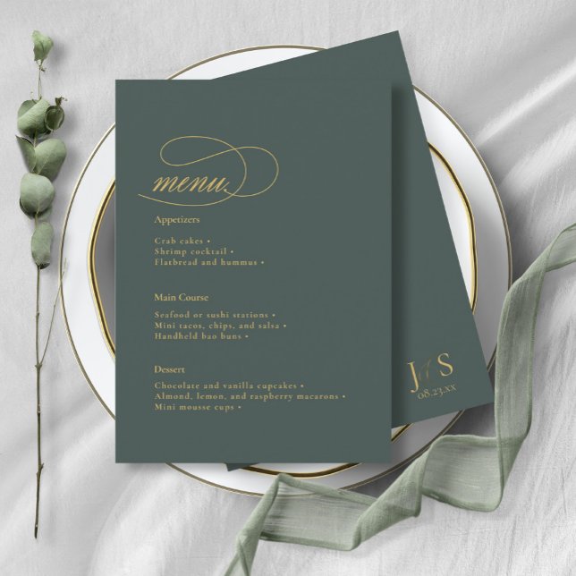 Enkel Elegance Bröllop Menu-Grönt-ID1022 Meny (Skapare uppladdad)