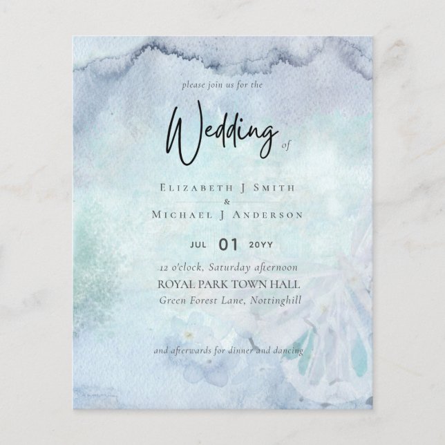 Enkel elegance Dusty Blue Modern Budget Bröllop F Flygblad (Framsidan)