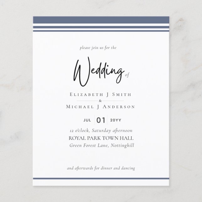Enkel elegance Dusty Blue Modern Budget Bröllop Flygblad (Framsidan)