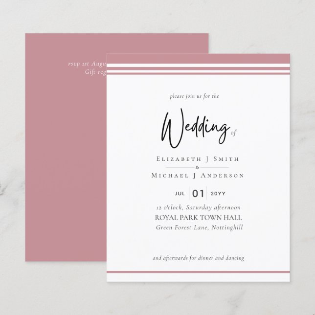 Enkel Elegance Dusty Ro Rosa Budget Bröllop (Fram/baksida)