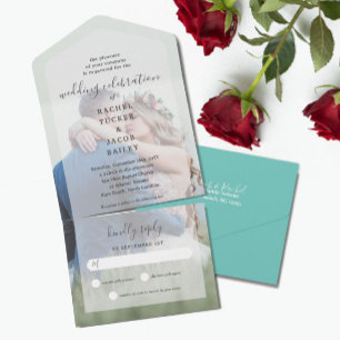 Enkel Elegance Fullt-Photo Light Teal Bröllop
