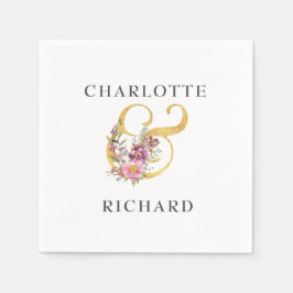 Enkel elegance, Guld Ampersand med Rosa Blommigtar Pappersservett