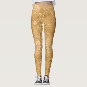 Enkel Elegance Guld Foliage Mönster Snyggt Leggings