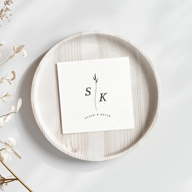 Enkel elegance Löv Monogram Chic Bröllop Pappersservett (Skapare uppladdad)