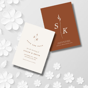 Enkel Elegance Löv Monogram Chic Cream Bröllop Spara Datumet