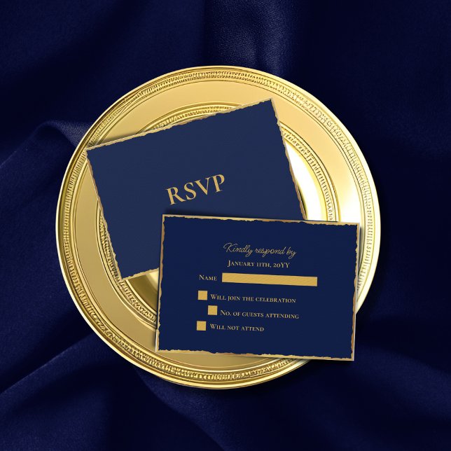 Enkel Elegance Navy Blue Luxe Guld Kant Bröllop OSA Kort (Skapare uppladdad)