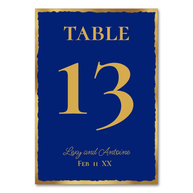 Enkel Elegance Personlig Royal Blue Guld Kant Bordsnummer (Framsidan)