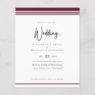 Enkel elegance Red Vin Modern Budget Bröllop Flygblad